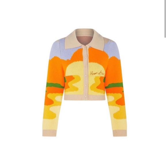 House of Sunny Sweaters - House Of Sunny Orange Day Tripper Jacquard Knit Cardigan US 4